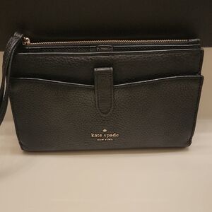 Kate Spade Leila Medium Black Pebbled Leather Phone Wristlet